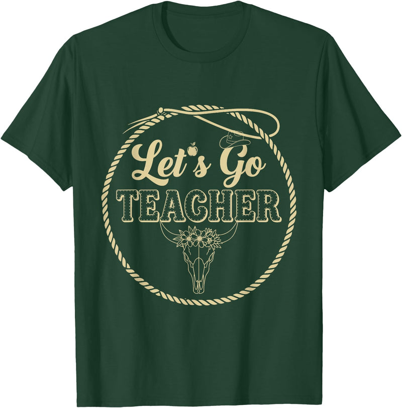 Back To School Western Gift For Teachers Students Let's Go Teacher Western Cowgirls Cow Skull Style Desert T-Shirt - Dark
