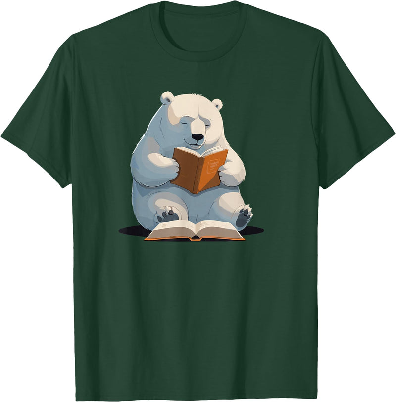 Book Lovers Polar Bear reading Books Cute Polar Bear is reading a Book, Reading Polar Bear T-Shirt - Dark Green