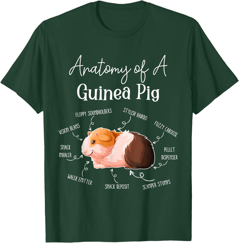 Cute & Funny Guinea Pig Gifts For Women Men Kids x Anatomy Of A Guinea Pig T-Shirt - Black, Small - Dark Green