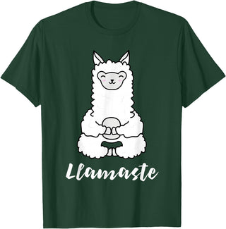 Cute Yoga Shirts - Llamaste Llamaste - Cute Yoga Lovers Gift, Adorable Llama Fitness T-Shirt - Dark Green