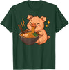 Pig Eating Ramen Kawaii Anime Animals Pig with Noodles Ramen Kawaii Pig T-Shirt - Dark Green