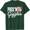 The Cute Pig Farming Apparel Co. Pigs 'n Giggles Funny Farm Pig Farmer Pigs Women Girls T-Shirt - Dark Green