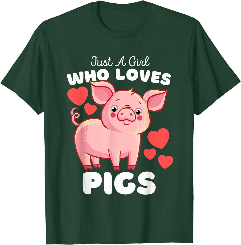 Motion Designs - Farm Animals Just A Girl Who Loves Pigs - Cute Girls Piggy T-Shirt - Dark Green