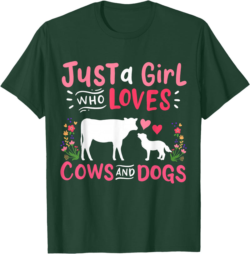 Cow Lover Gift Just a Girl Who Loves Cows and Dogs Farmer T-Shirt - Dark Green