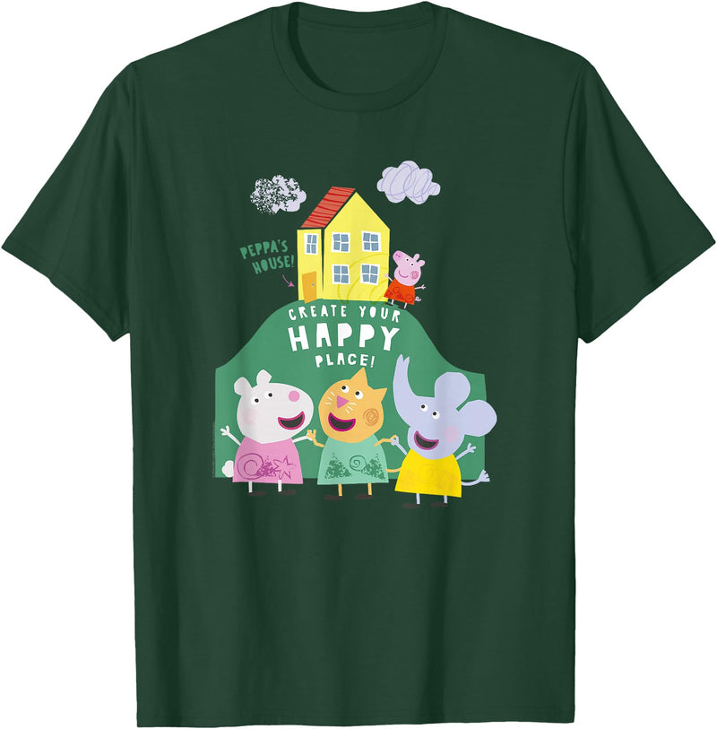 Peppa Pig Peppa's House Create Your Happy Place Group Shot T-Shirt - Dark Green