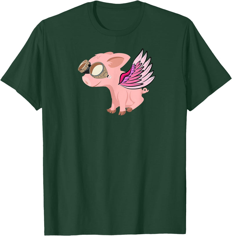 RWS235 When Pigs Fly, Flying Pig T-shirt T-Shirt - Dark Green