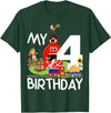 Swanky Bazaar Birthday Designs 4th Birthday Farm Birthday Train Party Cow Pig Horse Chicken T-Shirt - Dark Green
