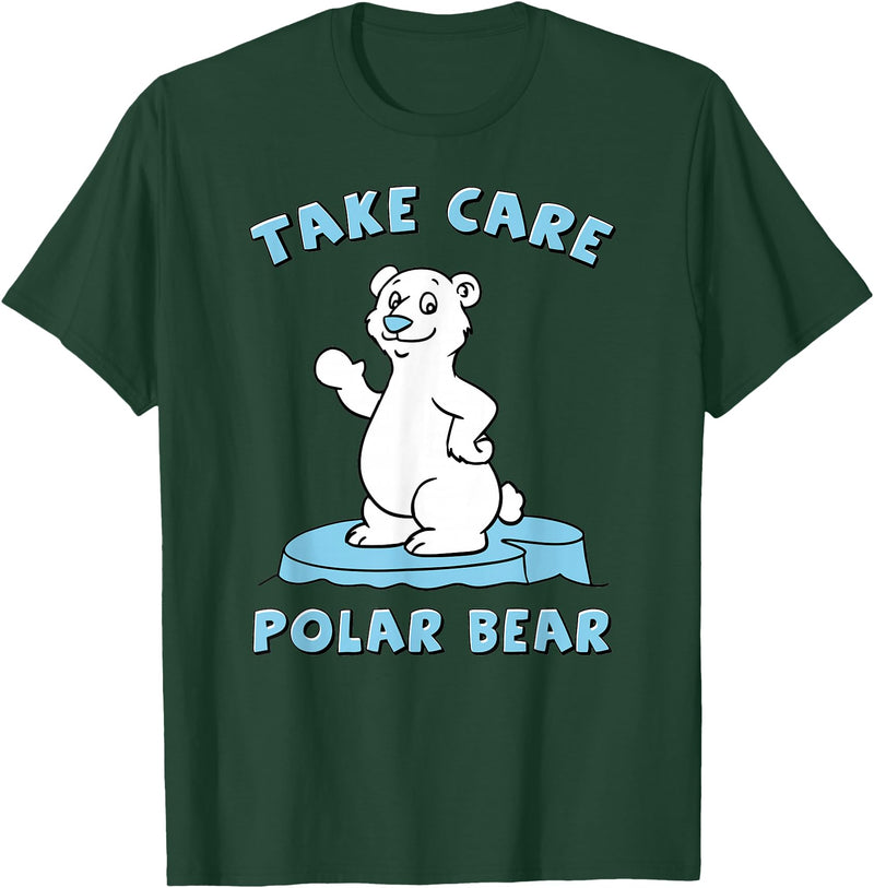 Bear Hugs Apparel Take Care Polar Bear Cute Cartoon Design T-Shirt - Dark Green