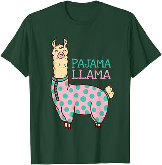 Cool Llama lovers Pyjama day Pajama Llama Cute Llama Pajama Alpaca Kids Women Girl T-Shirt - Dark Green