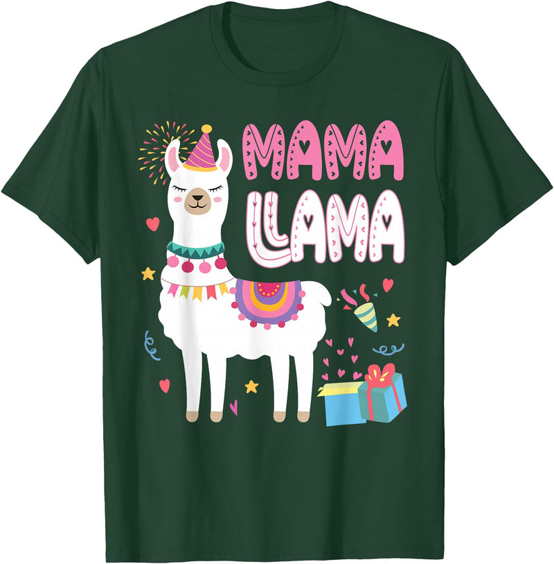 Family Matching Llama Birthday Party Supplies Mama Llama Mom Of The Birthday Llama Birthday Theme T-Shirt - Dark Green