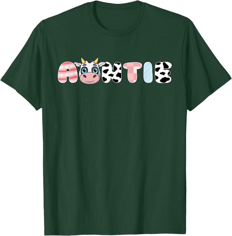 Cow Matching Family Outfit Costume Apparel Auntie Girl Birthday Matching Family Cow Farm Animal Aunt T-Shirt - Dark Green