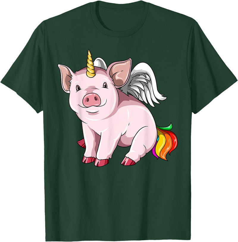 UnicornBreak Co. Piggycorn Pig Unicorn Pig Lovers T-Shirt - Dark Green