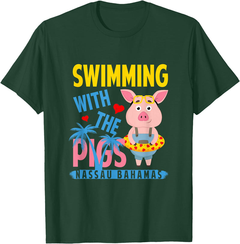 Swimming With The Pigs Bahamas Beach Summer Vibes Swimming With The Pigs Nassau Bahamas Hello Summer Beach T-Shirt - Dark Green