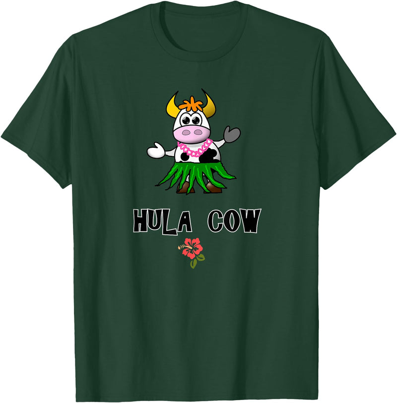 FUN DANCING ANIMALS GIFT T-SHIRTS Hawaiian Hula Dancing Cow, Funny Gift T Shirt, Dk T-Shirt - Dark Green