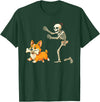 Funny Skeleton Chasing Dog Corgi Halloween Dog Funny Skeleton Chasing Corgi Dog T-Shirt - Dark Green
