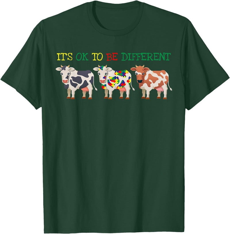 It's Ok To Be Different Cow Autism Awareness T-Shirt - Dark Green