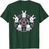 Bunny Rabbit Pentacle Pentagram Pink Pastel Goth Dark Humor T-Shirt in Dark Green