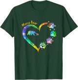 "Mama Bear" Rainbow Heart Paw Print T-Shirt