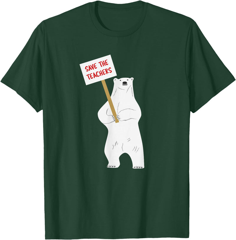 Math & Mirth Designs Save the Teachers Cute Polar Bear T-Shirt T-Shirt - Dark Green
