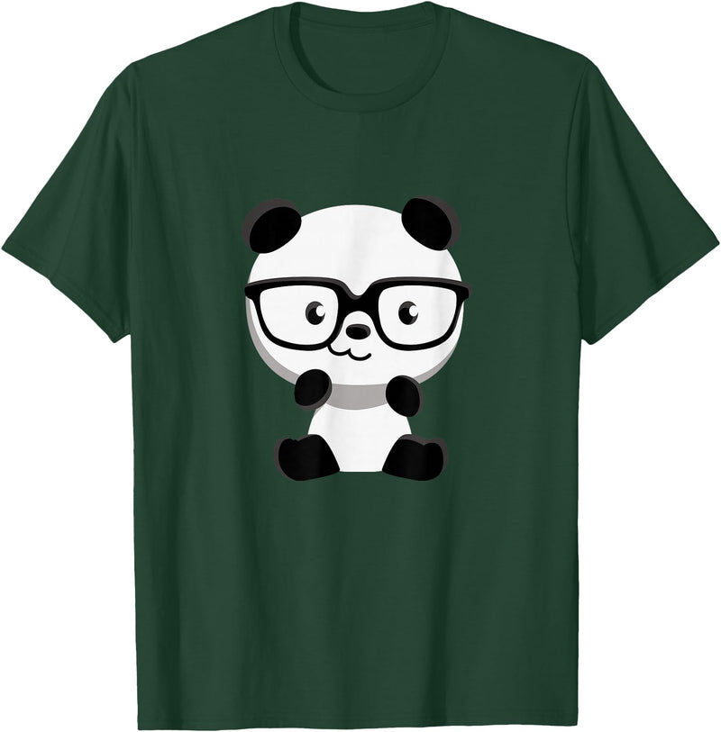 My Shirt Hub Cute Little Bear Panda Nerd with Glasses T-Shirt - Dark Green