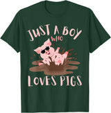 Funny Pig Lover Farm Animals Just A Boy Who Loves Pigs sunglasses In the Mud Kids Boy T-Shirt - Dark Green