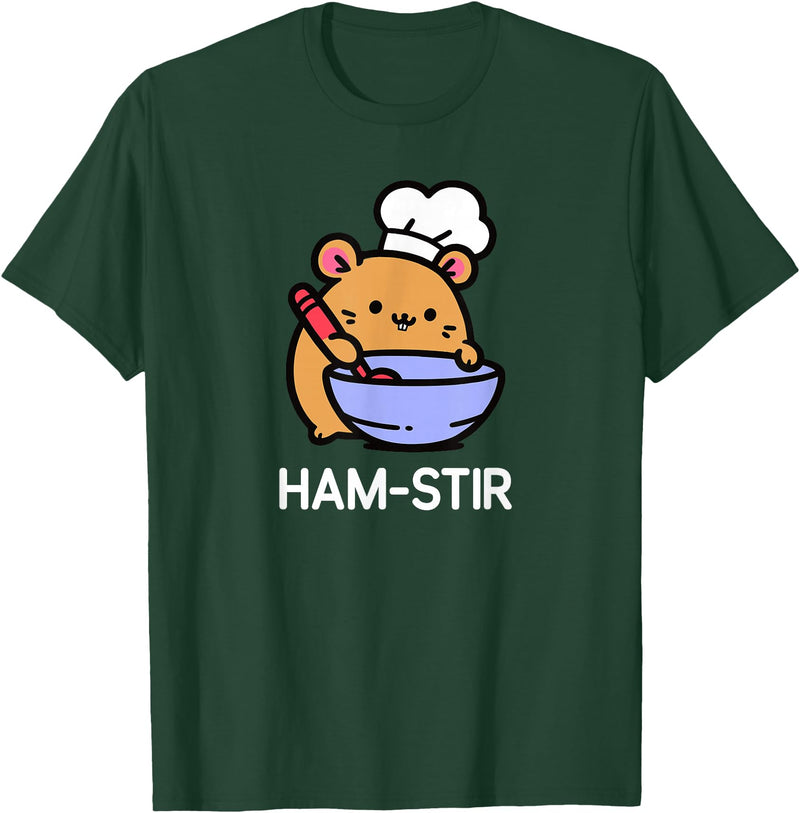 Hamster, Ham-stir Funny Jokes Sarcastic T-Shirt - Unisex-Adults & Kids - Black - Small - Short Sleeve - Cotton Blend - Classic Fit - Crew Neck - T-Shirt - Dark Green