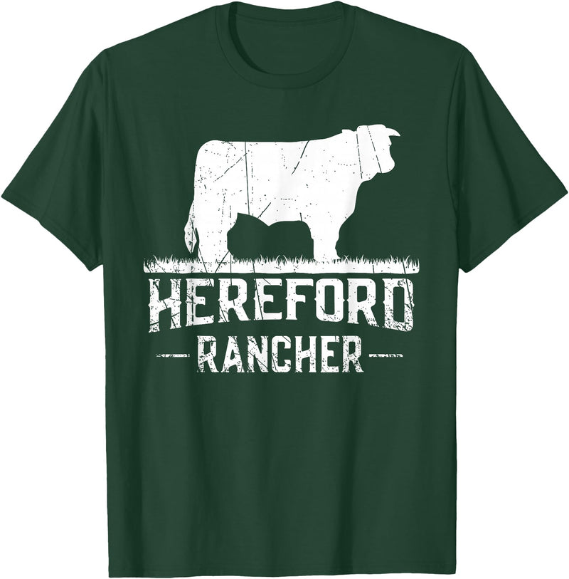 Farm and Hereford Cow for Men and Cattle Clothing Hereford Rancher - Hereford Cow For Cattle Farmer T-Shirt - Dark Green