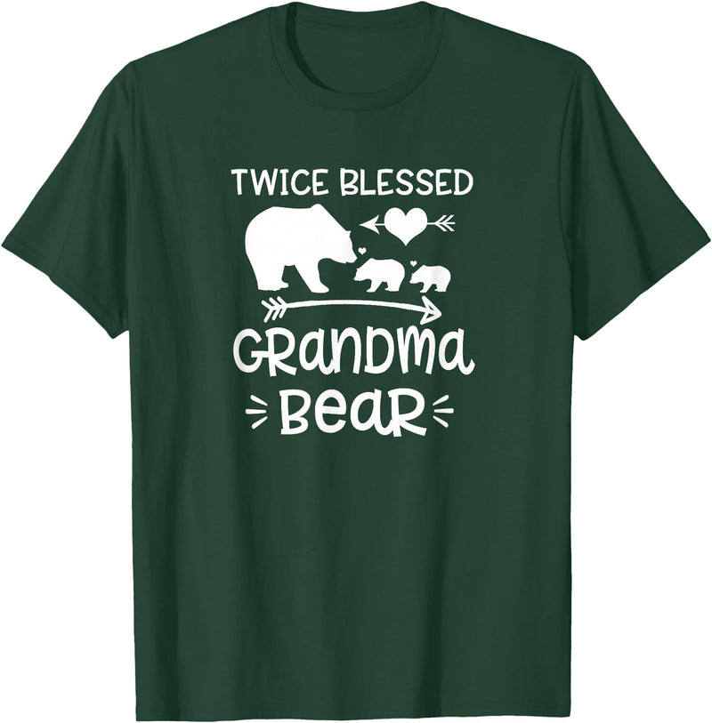 Grandparents Gifts By HustlaGirl Twice Blessed Grandma Bear Shirt Grandmas With Two Grandkids T-Shirt - Dark Green