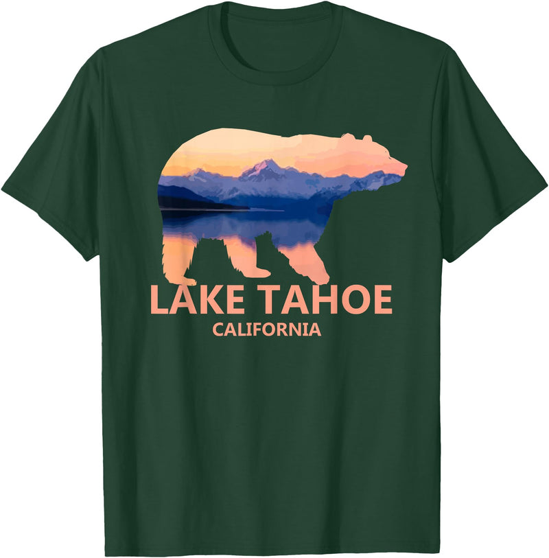 Lake Tahoe California - Apparel & Gifts Lake Tahoe California Grizzly Bear Souvenir Gift T-Shirt - Dark Green