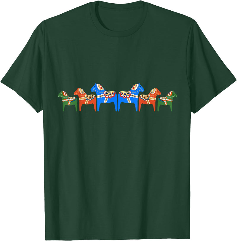 Sweprints Dala Horses - Traditional Swedish design T-Shirt - Dark Green