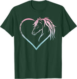 Horse Girl Designs Women I Love My Horses Riding Heart With Horse Head For Horseback Riding Horse T-Shirt - Dark Green