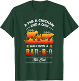 anti vegan shirt I funny bbq bacon fans A Pig, A Chicken, And A Cow Walk Into A Barbecue Bar-B-Q T-Shirt - Dark Green