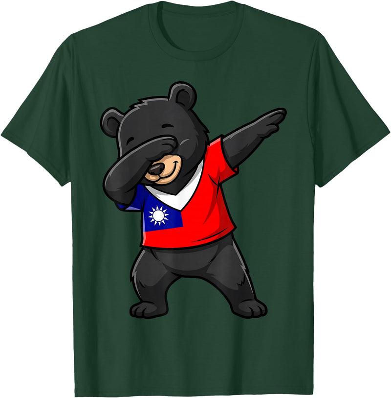 Taiwan Dabbing Bear Flag Tees Taiwan Formosan Bear Dab Pose T-Shirt - Dark Green