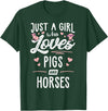 Pigs Memme Just A Girl Who Loves Pigs And Horses Gift Women T-Shirt - Dark Green