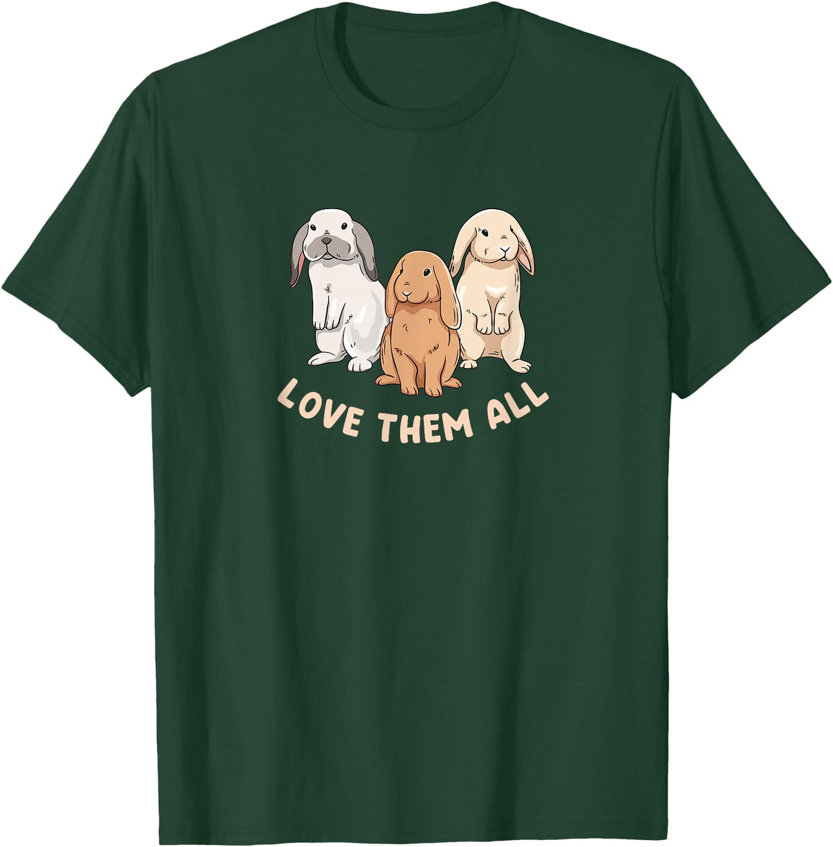 3 Cute Lop Bunnies Love Design for Bunny Owners T-Shirt in Dark Green