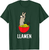 Funny Llama And Alpaca Gifts Funny Llama LLamen Noodles Chinese Food Llama T-Shirt - Dark Green