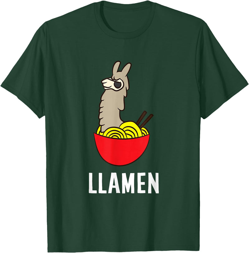 Funny Llama And Alpaca Gifts Funny Llama LLamen Noodles Chinese Food Llama T-Shirt - Dark Green