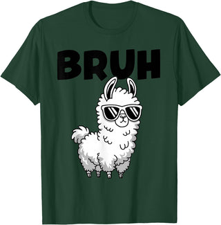 Bruh Llama Sunglasses by LazyPanda Bruh Llama Funny Alpaca Llama Boys Kids Girls Trendy Graphic T-Shirt - Dark Green