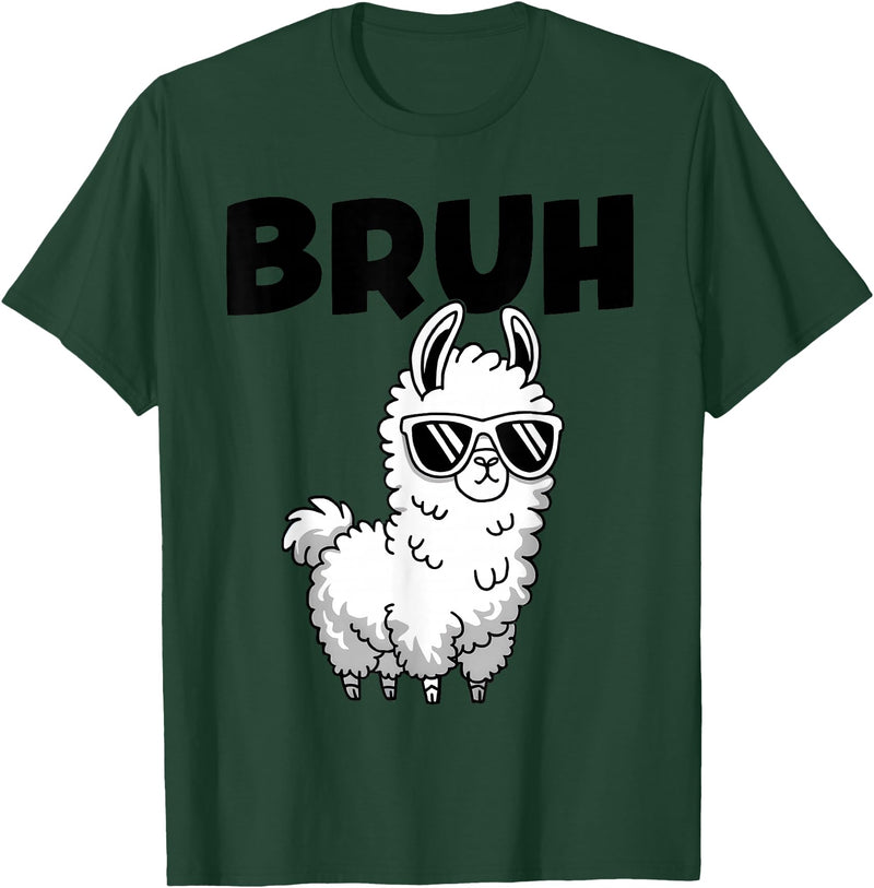 Bruh Llama Sunglasses by LazyPanda Bruh Llama Funny Alpaca Llama Boys Kids Girls Trendy Graphic T-Shirt - Dark Green
