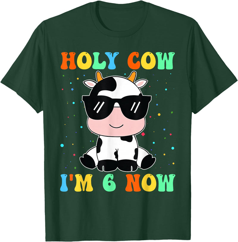Holy Cow I'm Two 6 6th Birthday Boy Girl Kids Holy Cow I'm Two 6 Years Old 6th Birthday Boy Girl T-Shirt - Dark Green