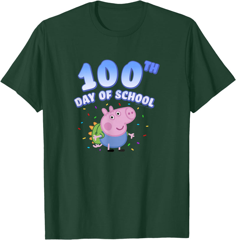 Peppa Pig George Pig 100th Day Of School Fun Confetti Pose T-Shirt - Dark Green