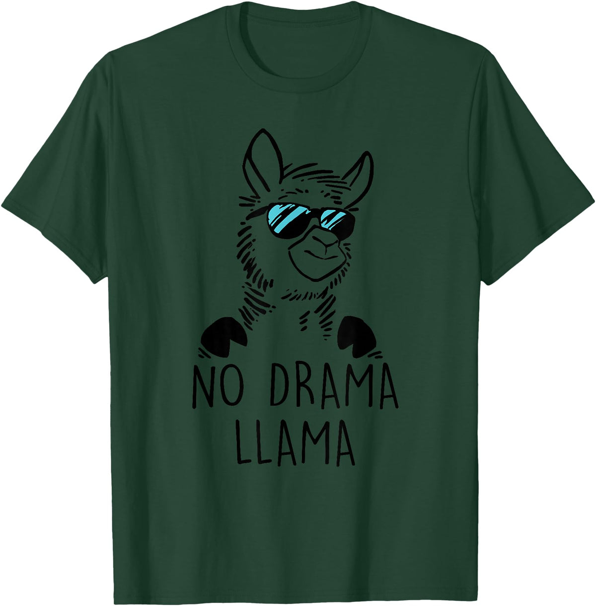 Pretees No Drama Llama Graphic Funny Llama T-Shirt - Women's Adult Unisex-Adults Grey Small Classic Fit Crew Neck Short Sleeve - Dark Green
