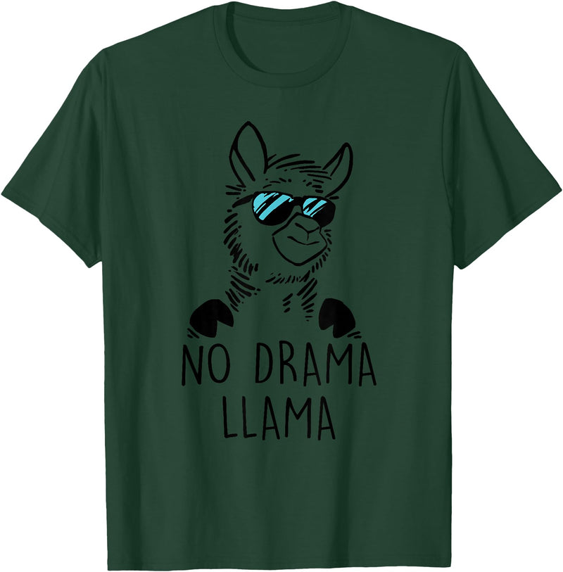 Pretees No Drama Llama Graphic Funny Llama T-Shirt - Women's Adult Unisex-Adults Grey Small Classic Fit Crew Neck Short Sleeve - Dark Green