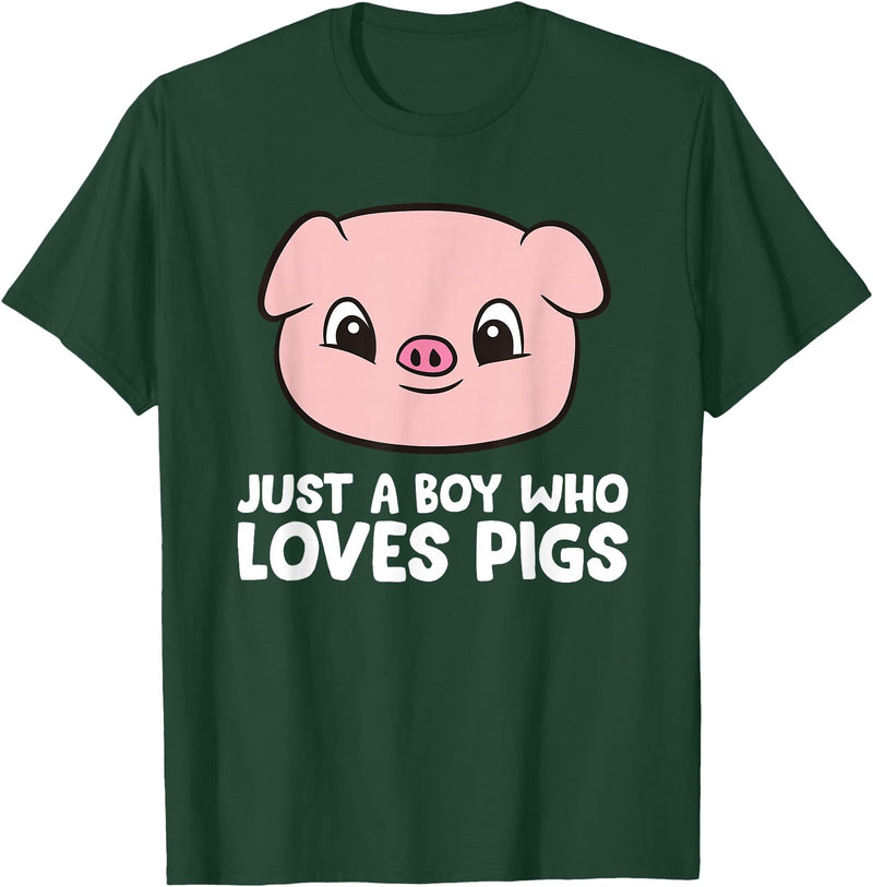 Funny Pigs Gifts And Pig Farmer Apparels Pig Farmer Boy Just a Boy Who Loves Pigs T-Shirt - Dark Green