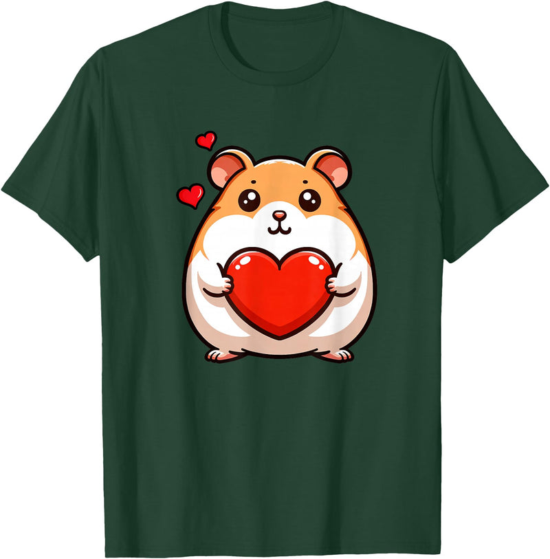 Cute Hamster Funny Valentines Heart Lover Men Women Kids T-Shirt - Dark Green