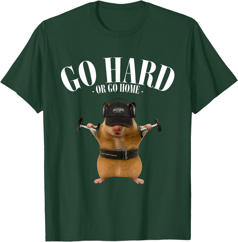 Hamster Deadlift Training Funny Cute Rat Weightlifting Meme T-Shirt - Dark Green