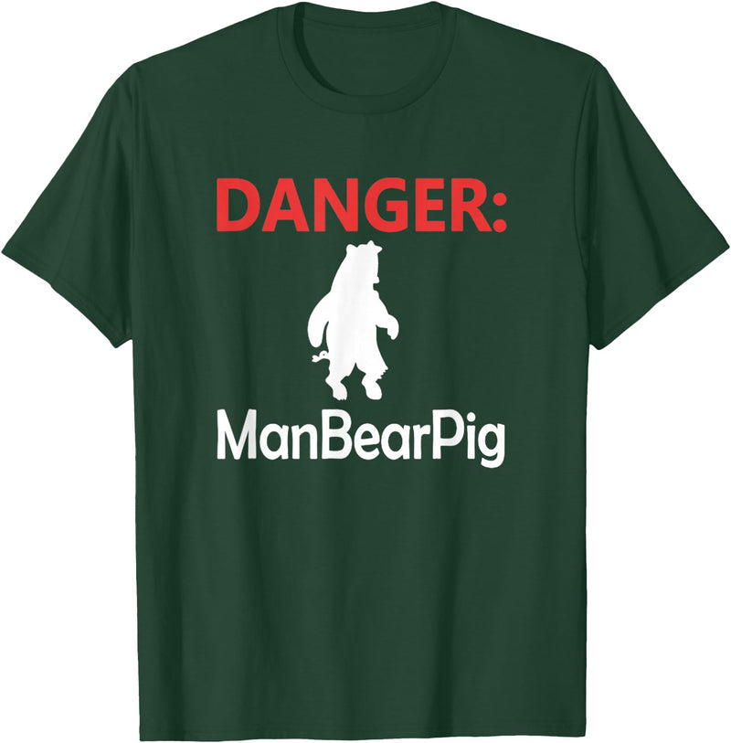 Funny Tees Danger Man Bear Pig T-Shirt - Dark Green