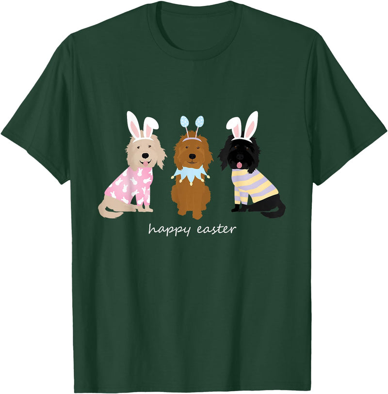 Happy Easter Goldendoodle Dogs Cute Golden Doodle Bunny T-Shirt in Dark Green