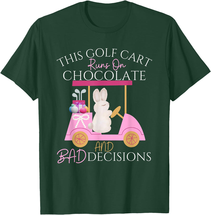 Golf Golfer Easter Eggs Bunny Rabbit Golf Cart Matching T-Shirt in Dark Green