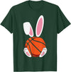 Rabbit Boys Teens Easter Basketball Egg Bunny Kids Easter T-Shirt in Dark Green
